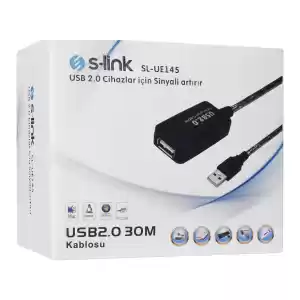 S-LINK SL-UE145 USB2.0 30m Şeffaf Uzatma Kablo