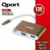 QPORT Q-TV03 TYPE-C TO VGA/USB3.0/TYPE-C(F) FULLHD CEVIRICI
