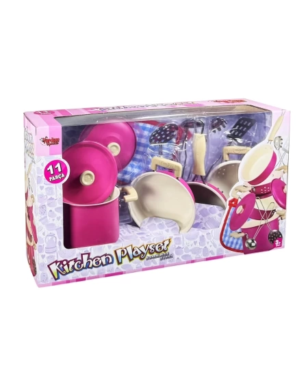 11 PARÇA PEMBE EMAYE TENCERE TAVA SET