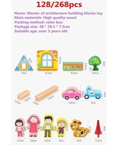 128 PARÇA AHŞAP MİMARİ YAPI BLOKLARI