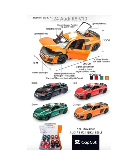 AUDI R8 1/24 IŞIKLI SESLİ