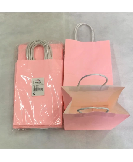 ÇANTA B. KRAFT BÜKÜM SAPLI PEMBE 12*15CM 25Lİ