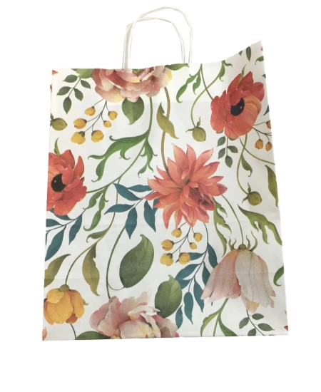 ÇANTA KRAFT BÜKÜM SAPLI ÇİÇEKLİ 32*4CM 10 LU