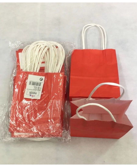 ÇANTA KRAFT BÜKÜM SAPLI KIRMIZI 12*15 12Lİ