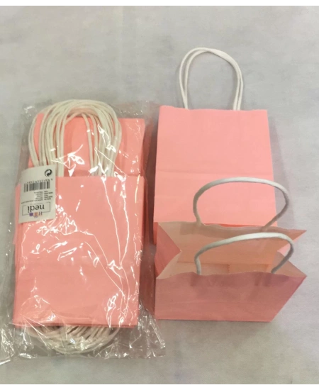 ÇANTA KRAFT BÜKÜM SAPLI PEMBE 12*15 12Lİ