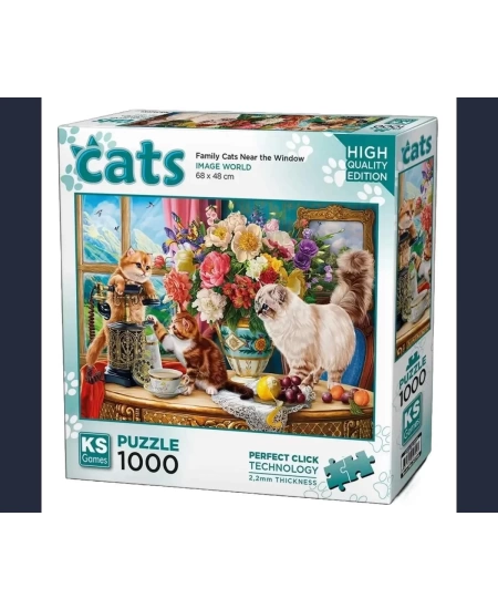 KS GAMES 1000 PARÇA PUZZLE FAMİLY CATS NEAR THE WİNDOW