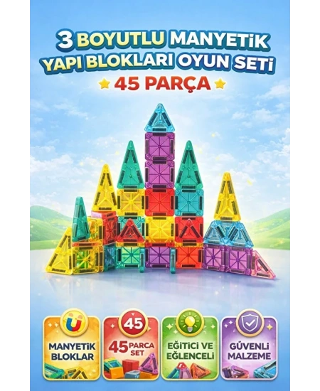 MANYETİK YAPI BLOK SETİ 45 PARÇA METAL KUTULU