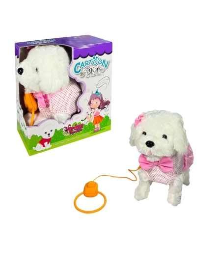 PELUŞ TASMALI YÜRÜYEN PEMBE FİYONKLU KÖPEK
