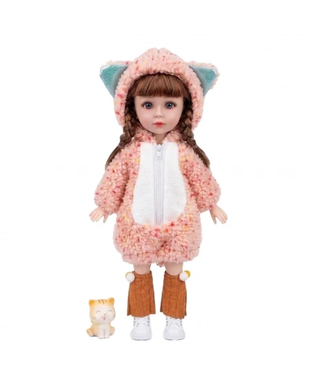 PEMBE POFUDUK TULUMLU VE ŞAPKALI MODA BEBEK