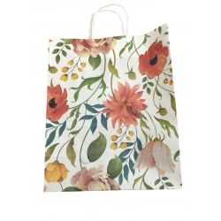 ÇANTA KRAFT BÜKÜM SAPLI ÇİÇEKLİ 32*4CM 10 LU