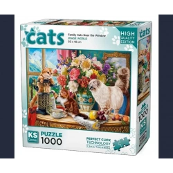 KS GAMES 1000 PARÇA PUZZLE FAMİLY CATS NEAR THE WİNDOW