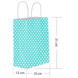 ÇANTA KRAFT BÜKÜM SAPLI MAVİ PUANLI 25*31 CM 25Lİ