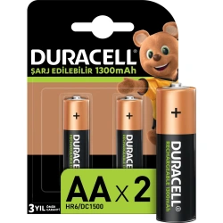 DURACELL ŞARJ EDİLEBİLİR PİL 2Lİ AA 1300 mAh