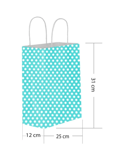ÇANTA KRAFT BÜKÜM SAPLI MAVİ PUANLI 25*31 CM 25Lİ