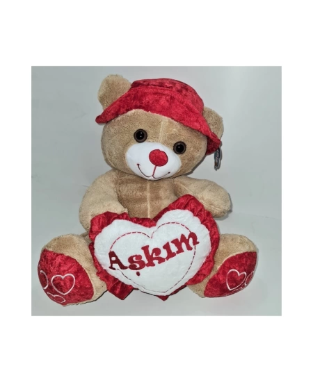 FRKN 45CM ŞAPKALI KALPLİ PELUŞ AYICIK