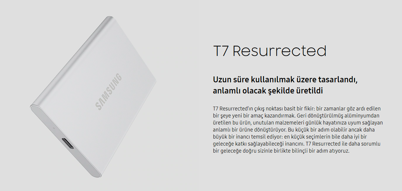 Taşınabilir SSD T7 Resurrected Gümüş Uzun Ömürlü SSD