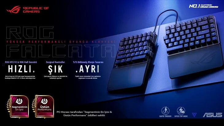 ASUS ROG Falcata %75 TKL ROG HFX V2 Switch ROG Hall Sensör 8K Hz Türkçe Q Bölünebilir Gaming Klavye