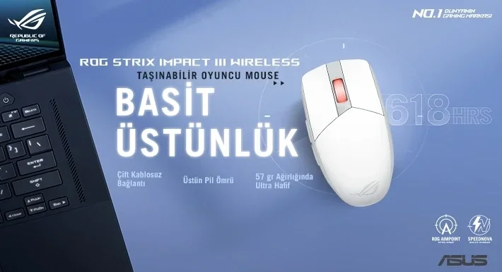 ASUS ROG Impact III Wireless 36000 DPI Kablosuz Beyaz Gaming Mouse - ROG-STRIX-IMPACT-III-WL-WHITE-EDITION