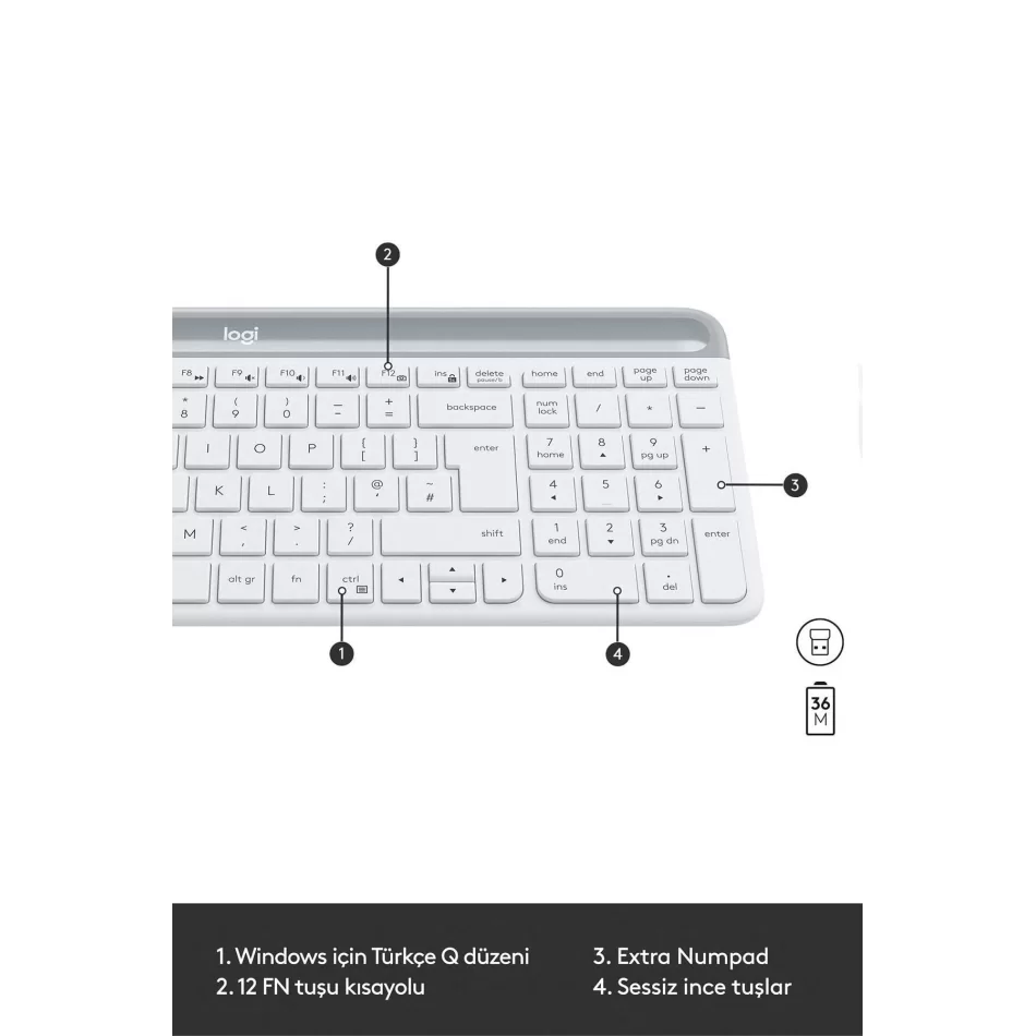 LOGITECH MK470 KABLOSUZ KALVYE MOUSE SET USB BEYAZ 920-009436