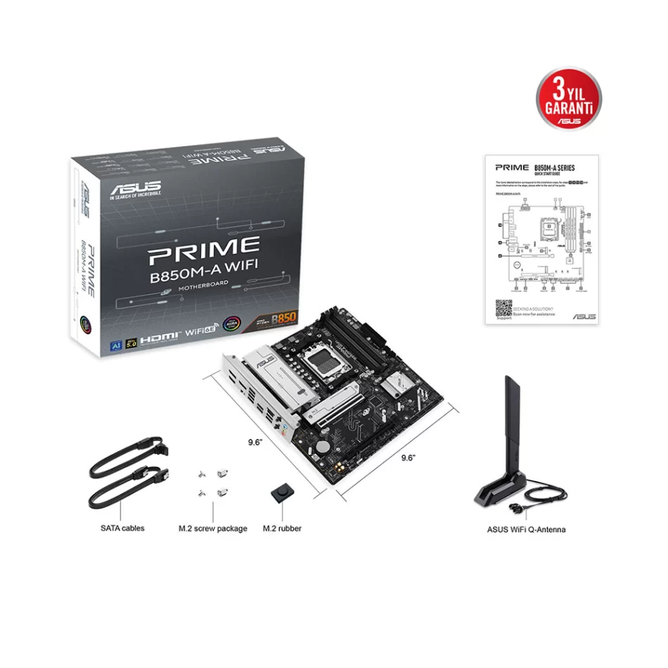 ASUS PRIME B850M-A WIFI 8000MHz(OC) DDR5 AMD Soket AM5 ATX Anakart