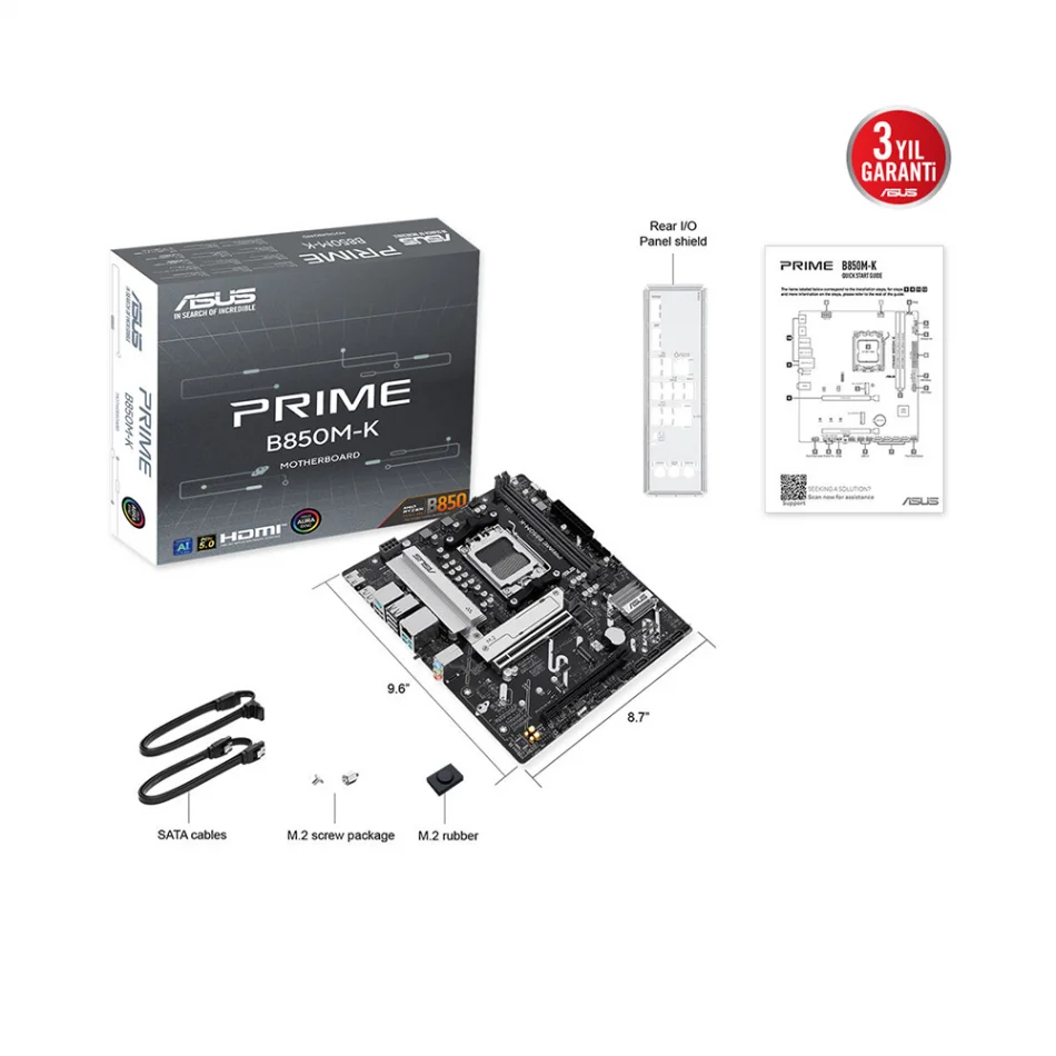 ASUS PRIME B850M-K 8200MHz(OC) DDR5 AMD Soket AM5 mATX Anakart
