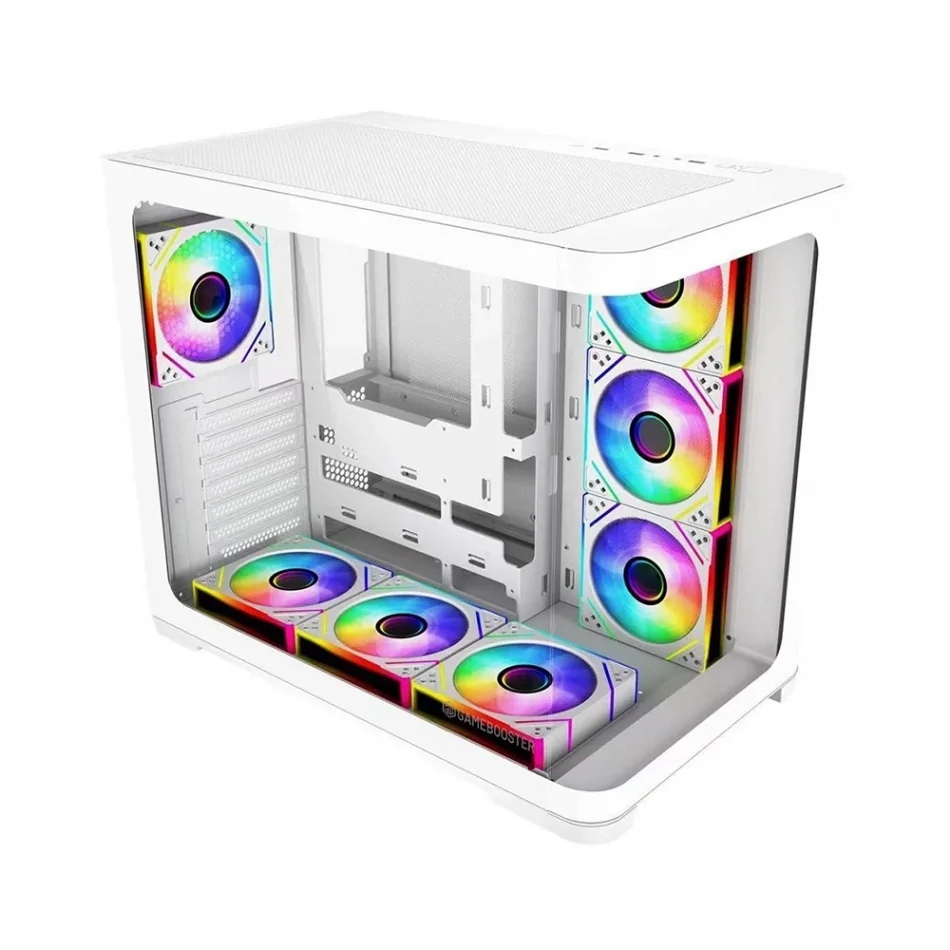 GameBooster GB-G2852W-750W 80+ Bronze 7x 12cm ARGB Fanlı Curved Akvaryum Cam Mid Tower Gaming Beyaz ATX Kasa