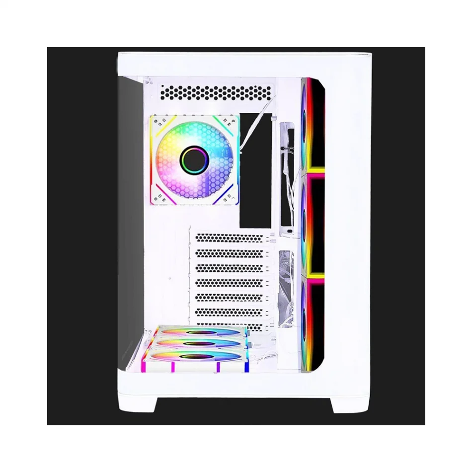 GameBooster GB-G2852W-750W 80+ Bronze 7x 12cm ARGB Fanlı Curved Akvaryum Cam Mid Tower Gaming Beyaz ATX Kasa