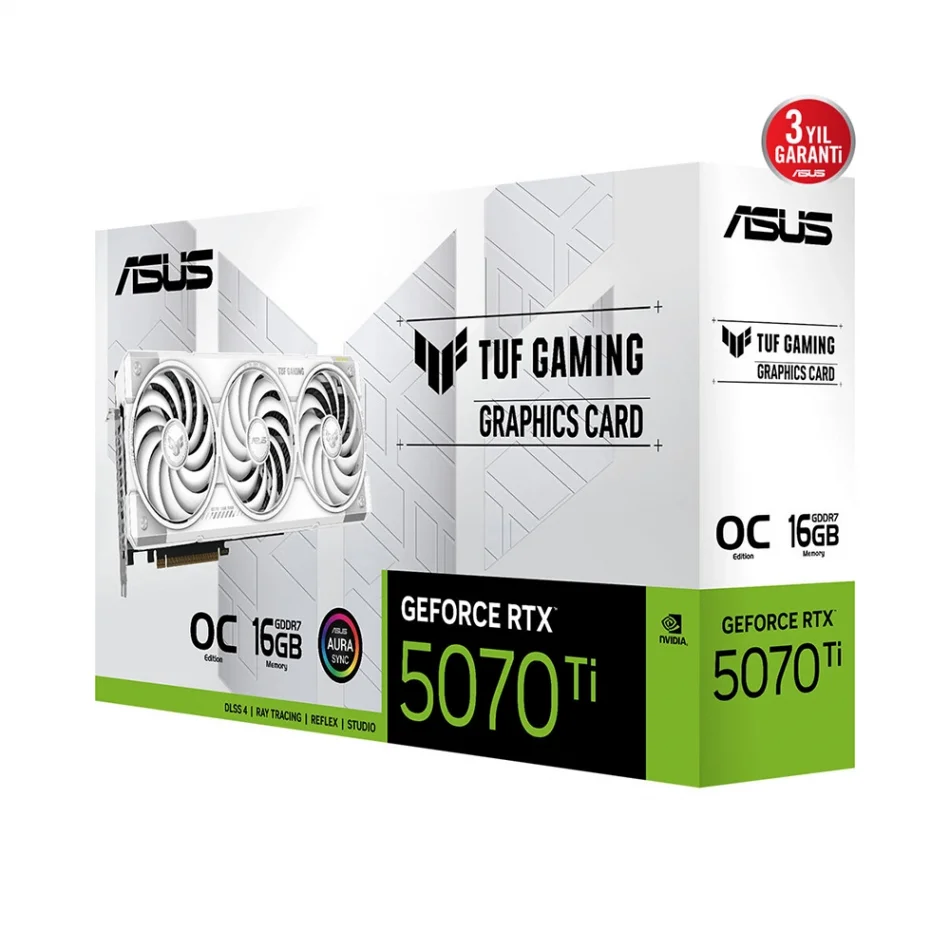ASUS TUF Gaming GeForce RTX 5070 Ti OC White Edition 16GB GDDR7 256 Bit NVIDIA DLSS 4 Beyaz Ekran Kartı