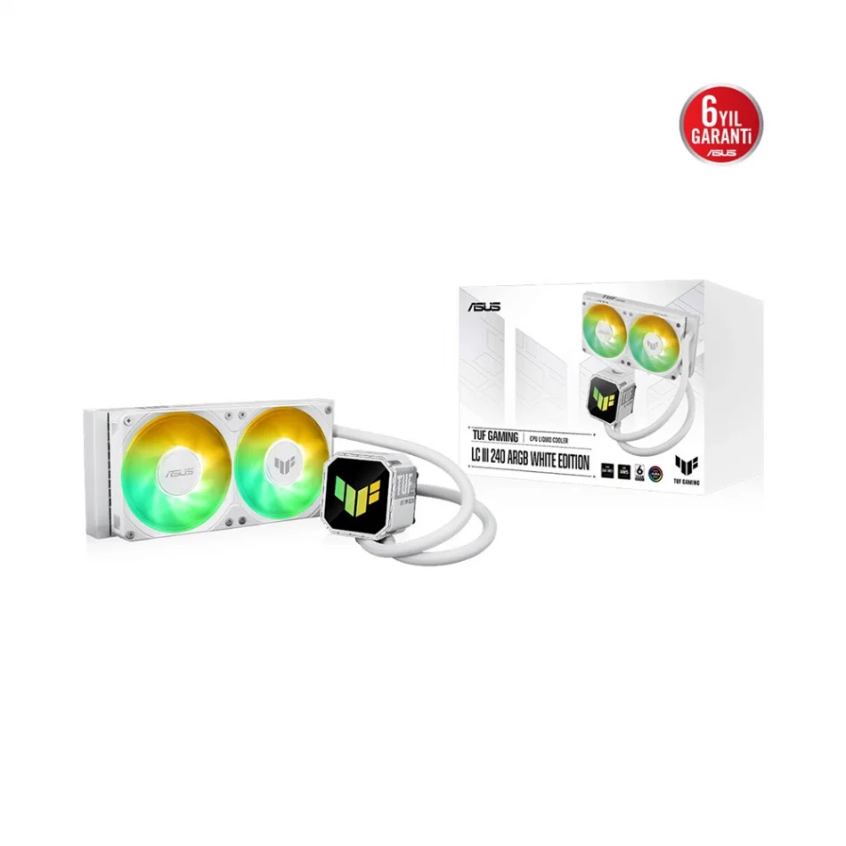 ASUS TUF Gaming LC III 240 ARGB White Edition Aura Sync Intel LGA1851-1700 ve AMD AM5 Destekli 240mm Beyaz İşlemci Sıvı Soğutucu