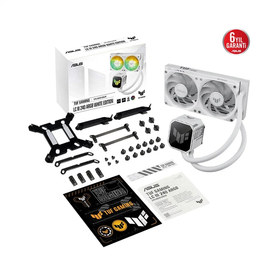 ASUS TUF Gaming LC III 240 ARGB White Edition Aura Sync Intel LGA1851-1700 ve AMD AM5 Destekli 240mm Beyaz İşlemci Sıvı Soğutucu