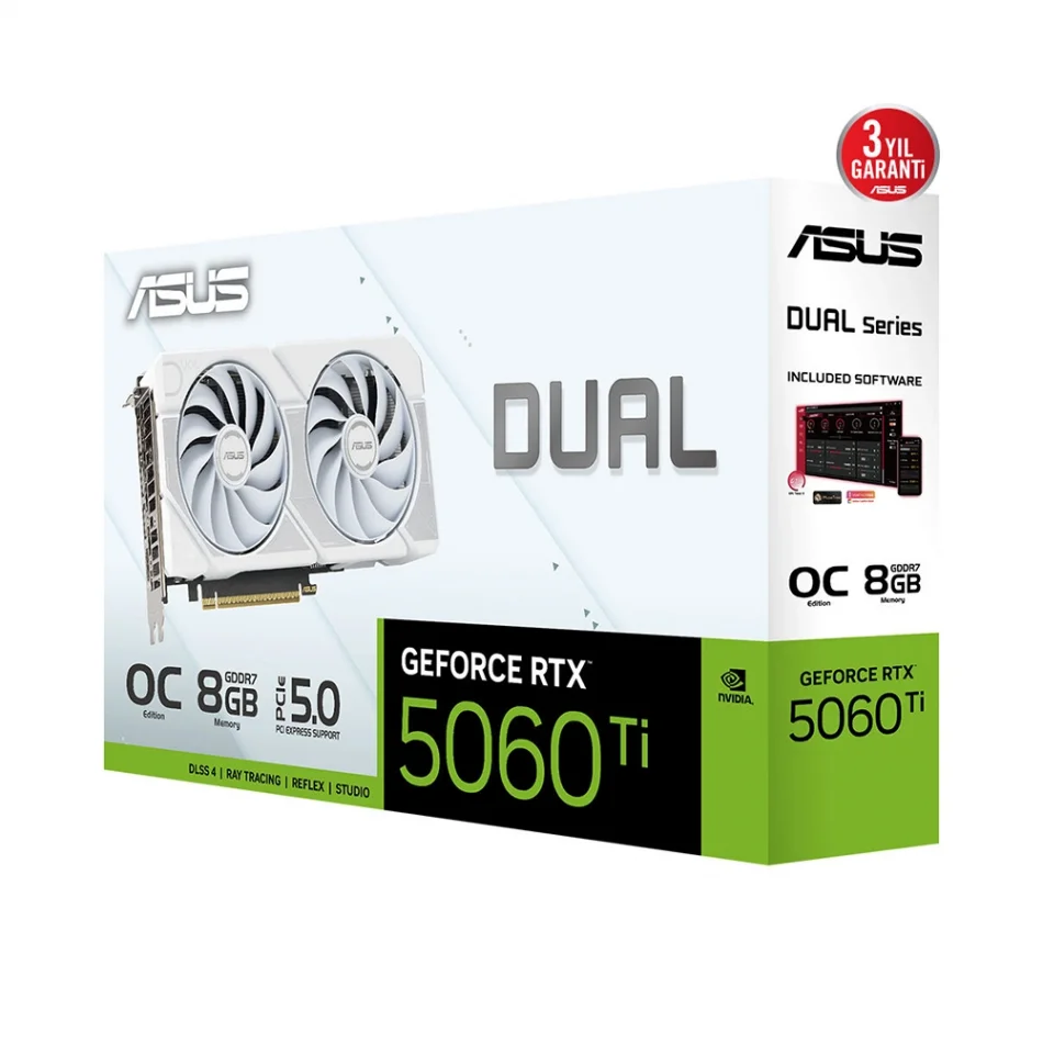 ASUS Dual GeForce RTX 5060 Ti OC White Edition 8GB GDDR7 128 Bit NVIDIA DLSS 4 Beyaz Ekran Kartı