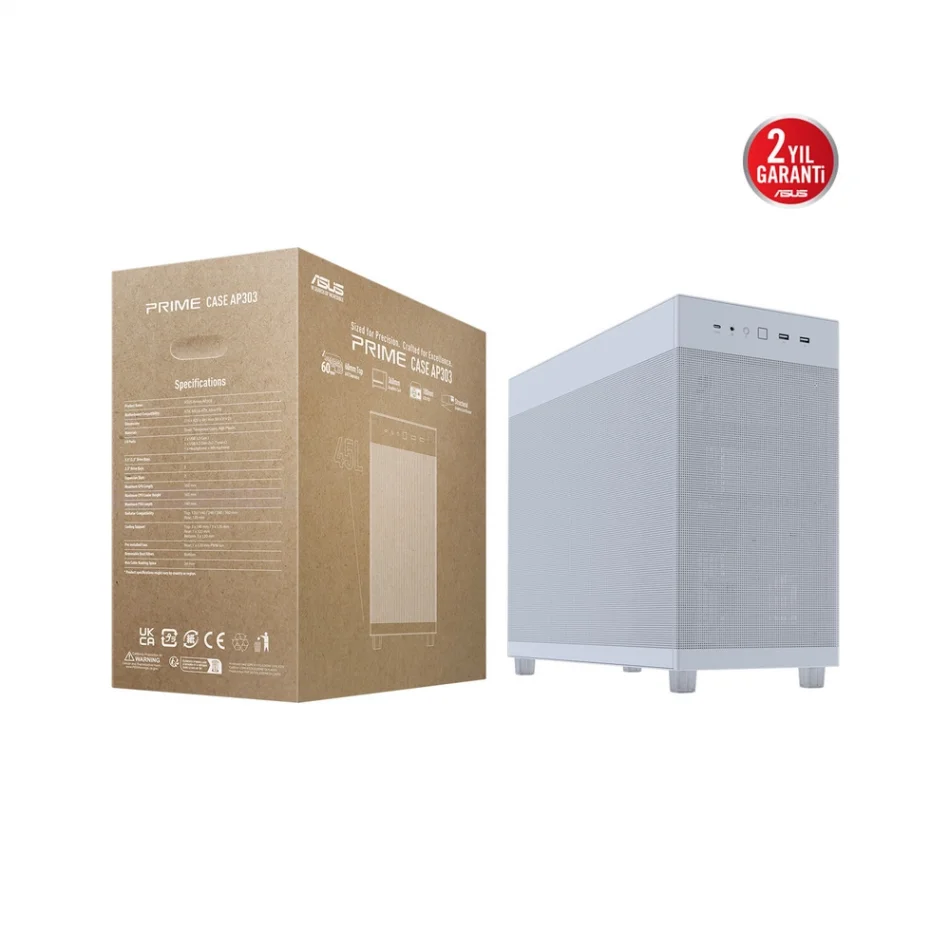ASUS Prime AP303 Mesh White 1x Fanlı Mid Tower ATX Kompakt Beyaz Gaming Kasa