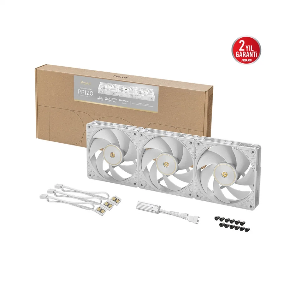 ASUS ProArt PF120 White 3000rpm Daisy-Chain Destekli PWM Beyaz Fan - 3lü Paket