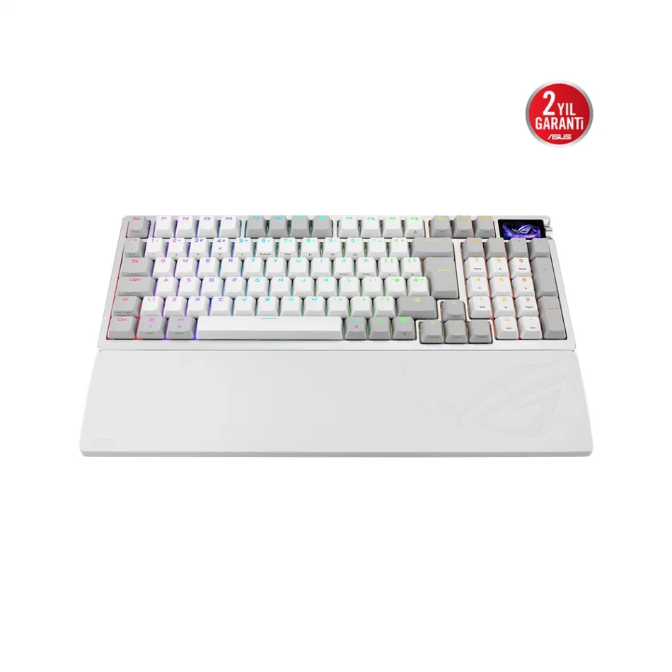 ASUS ROG Azoth 96 HE White Edition OLED Ekranlı ROG HFX V2 Manyetik Anahtarlar Türkçe Q Kablosuz Hall Effect Analog Beyaz Gaming Klavye