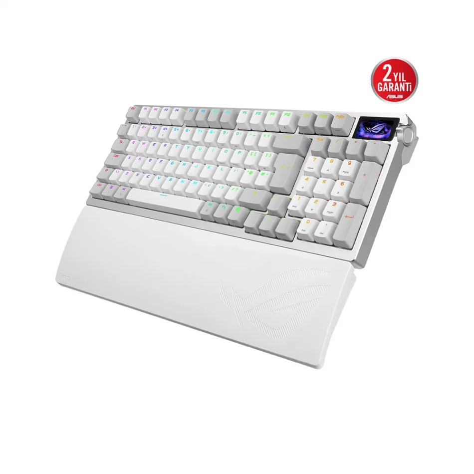 ASUS ROG Azoth 96 HE White Edition OLED Ekranlı ROG HFX V2 Manyetik Anahtarlar Türkçe Q Kablosuz Hall Effect Analog Beyaz Gaming Klavye