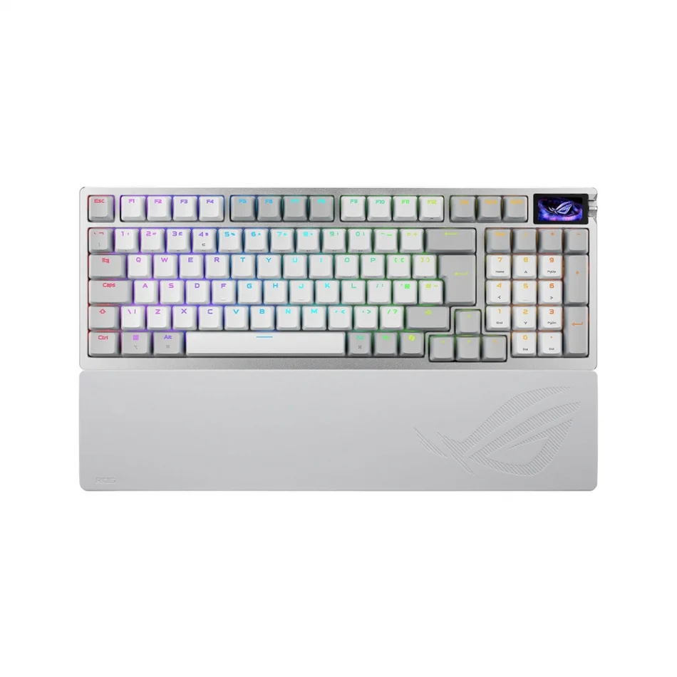 ASUS ROG Azoth 96 HE White Edition OLED Ekranlı ROG HFX V2 Manyetik Anahtarlar Türkçe Q Kablosuz Hall Effect Analog Beyaz Gaming Klavye