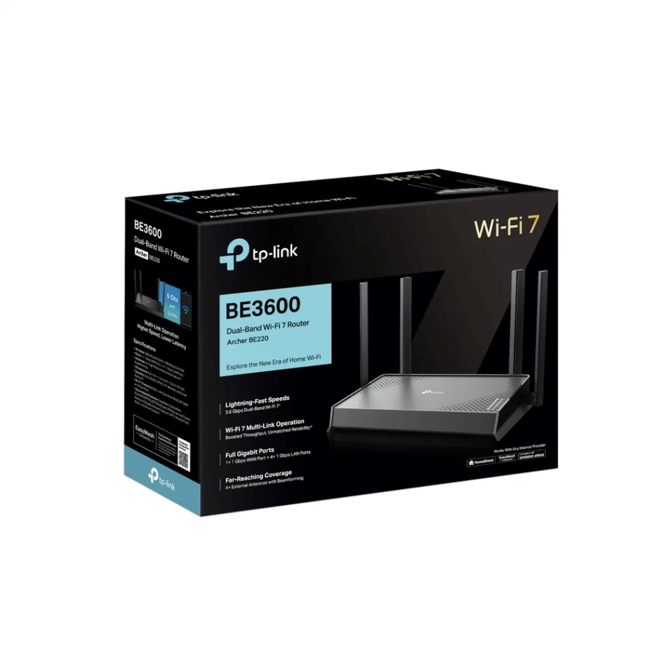 TP-Link Archer BE220 BE3600 Çift Bant Wi-Fi 7 Router