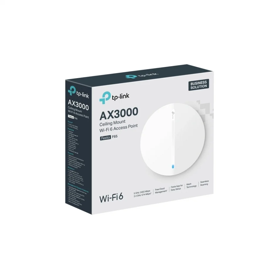 TP-Link Festa F65 AX3000 Tavana Monte Wi-Fi 6 Ultra İnce Access Point