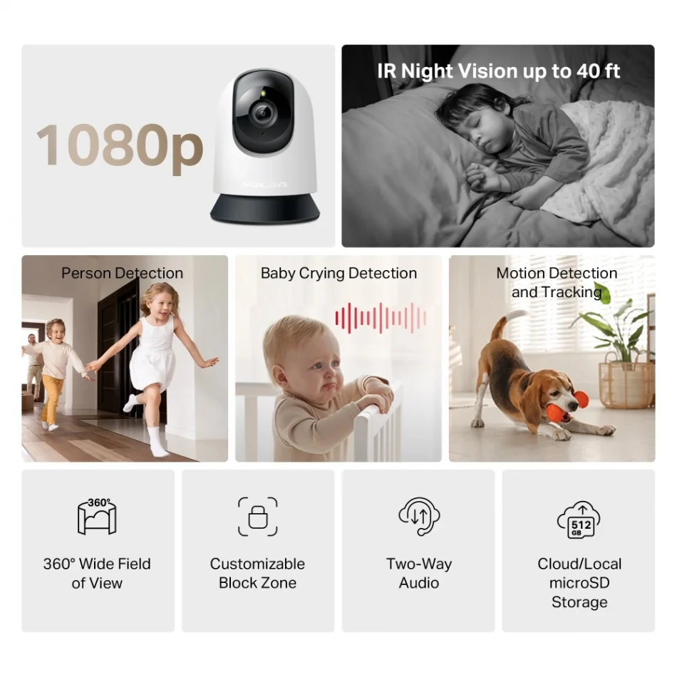 TP-Link Mercusys MC200 Pan/Tilt (Yatay/Dikey) Hareketli Ev Güvenlik Wi-Fi Kamerası