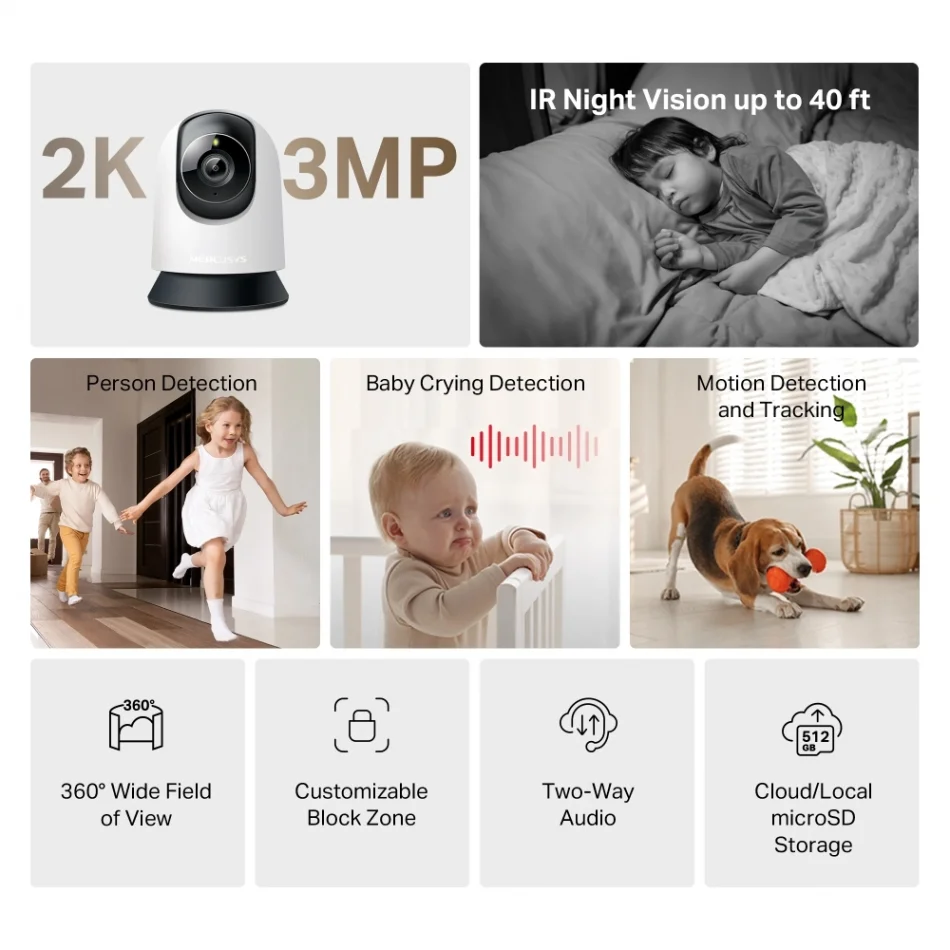 TP-Link Mercusys MC210 Yatay/Dikey Hareketli Ev Güvenlik Wi-Fi Kamerası