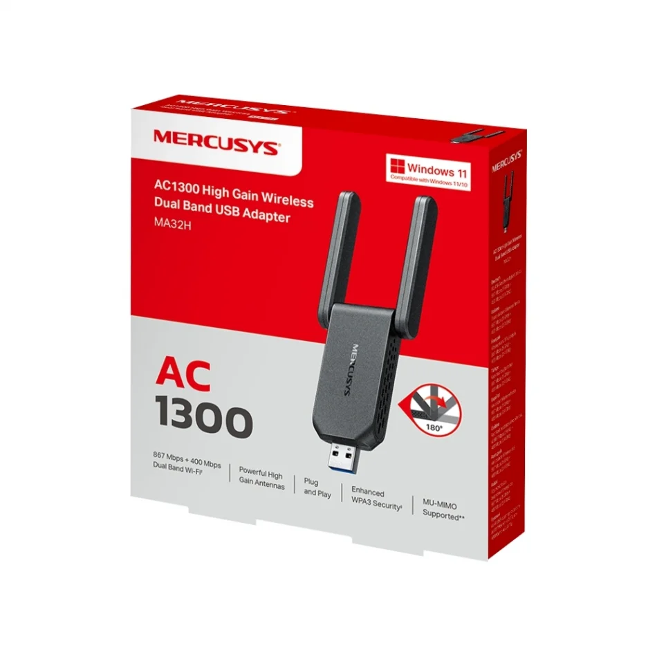 TP-Link Mercusys MA32H AC1300 High-Gain Dual Band USB Wireless Ağ Adaptörü