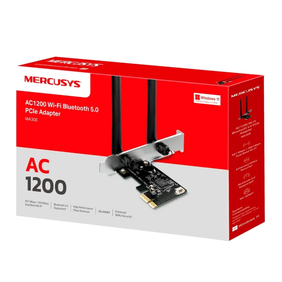 TP-Link Mercusys MA30E AC1200 Wi-Fi 5 ve Bluetooth 5.0 PCIe Adaptör