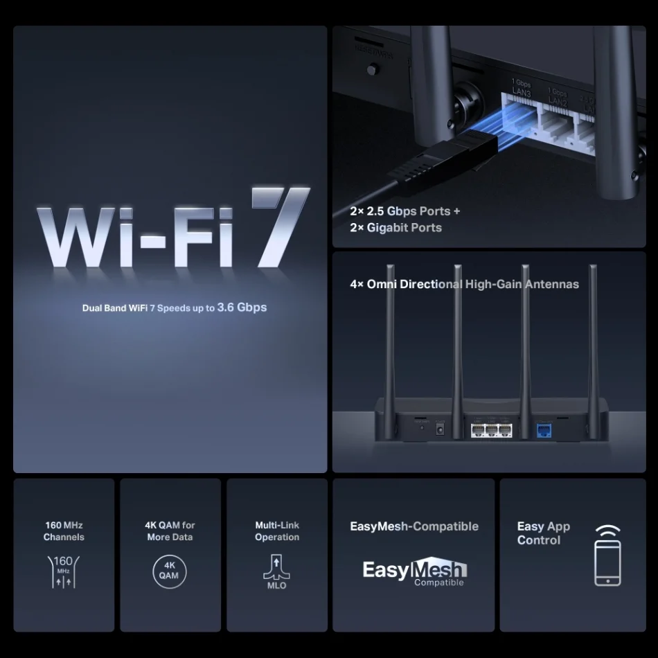 TP-Link Mercusys MR27BE BE3600 Çift Bant Wi-Fi 7 Router