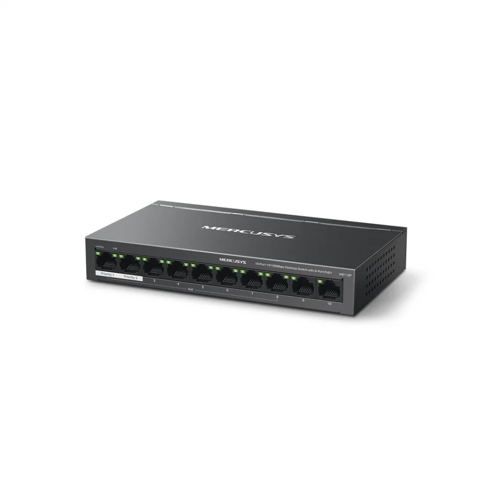 TP-Link Mercusys MS110P 8-Port PoE+ ile 10-Port 10/100Mbps Masaüstü Switch