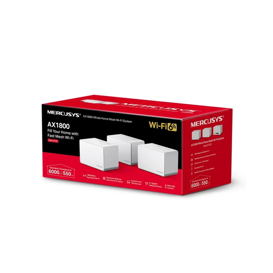 TP-Link Mercusys Halo H70X AX1800 Wi-Fi 6 Üçlü Paket Bütün Ev Mesh Sistemi