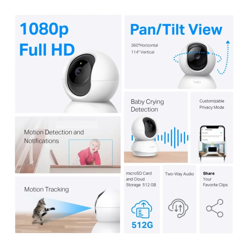 TP-Link Tapo C200 Yatay ve Dikey (Pan/Tilt) 1080p Wi-Fi Ev Güvenlik Kamerası