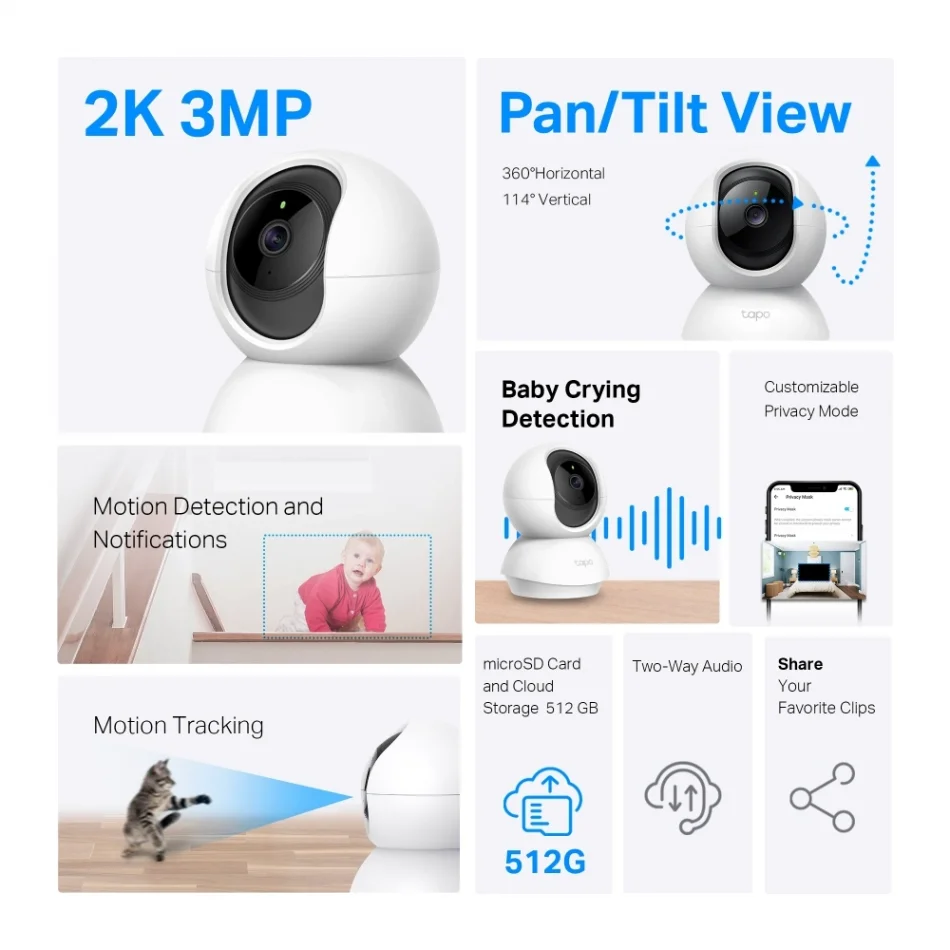TP-Link Tapo C210 2K QHD 360 Derece Hareketli Wi-Fi Ev Güvenlik Kamerası