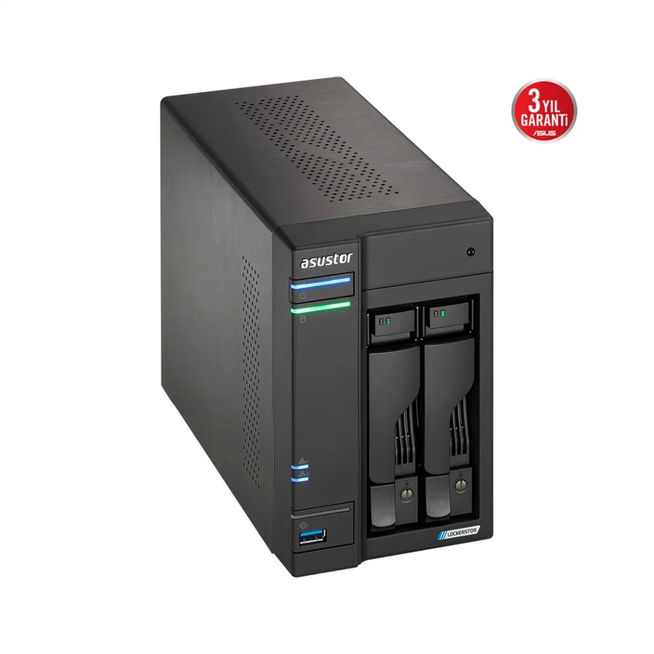 ASUSTOR Lockerstor 2 Gen2+ AS6702T-V2 Intel Celeron N5105 CPU 4 GB DDR4 RAM 2 Sürücü Yuvalı NAS Depolama Ünitesi