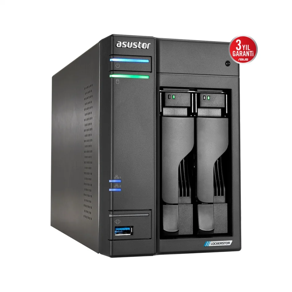 ASUSTOR Lockerstor 2 Gen2+ AS6702T-V2 Intel Celeron N5105 CPU 4 GB DDR4 RAM 2 Sürücü Yuvalı NAS Depolama Ünitesi