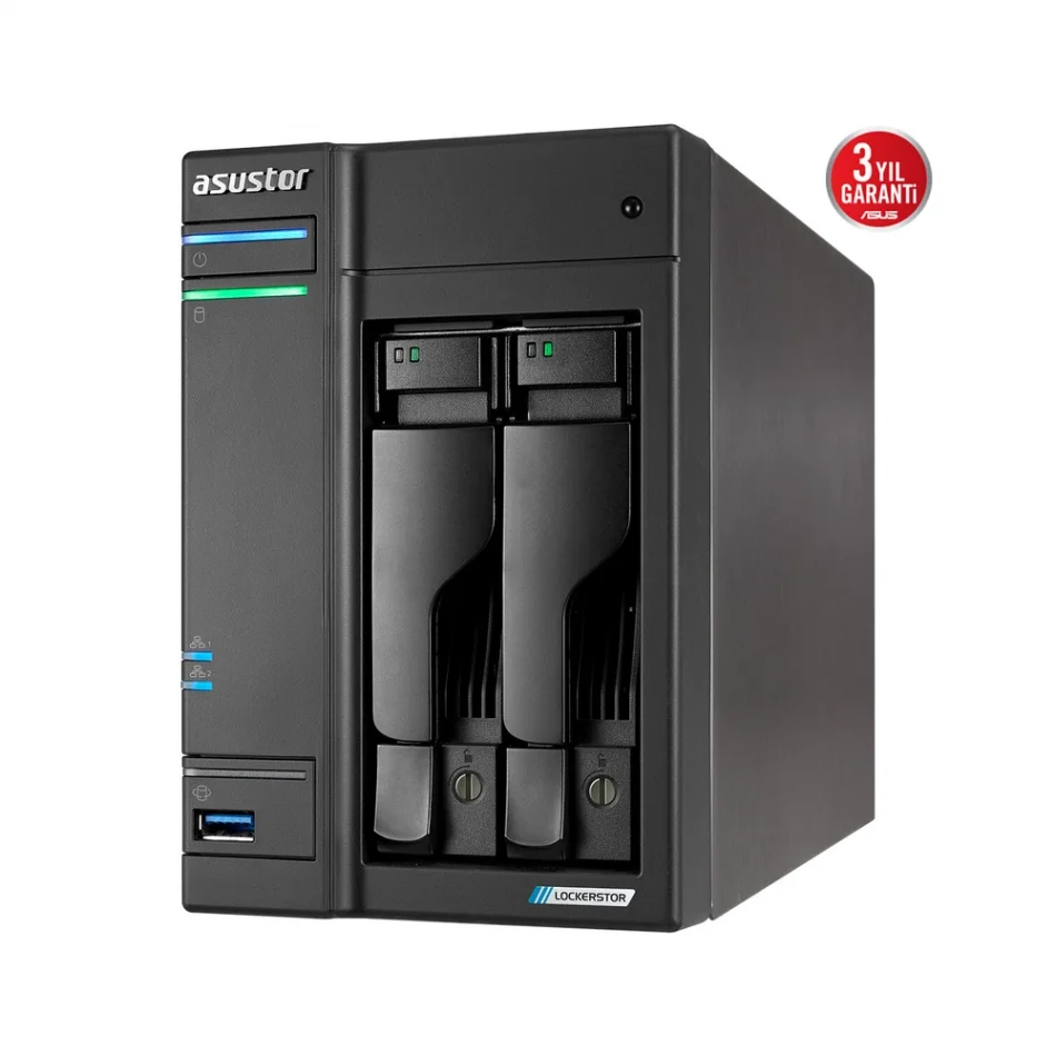 ASUSTOR Lockerstor 2 Gen2+ AS6702T-V2 Intel Celeron N5105 CPU 4 GB DDR4 RAM 2 Sürücü Yuvalı NAS Depolama Ünitesi